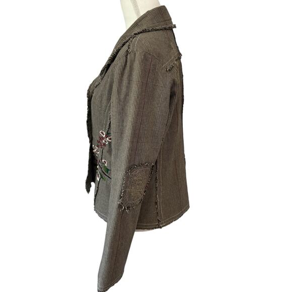 LE LIS BLANC Blazer Womens Large Glen Plaid with Embroidery Maximalism Raw Edge - Picture 4 of 14